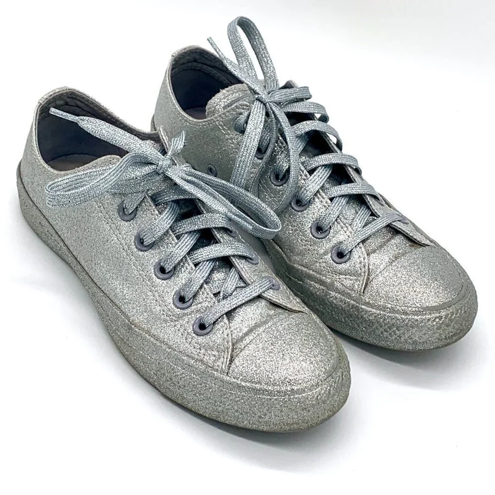 Converse All-Star Chuck Taylor Silver Glitter Low Top Sneakers - Picture 1 of 12